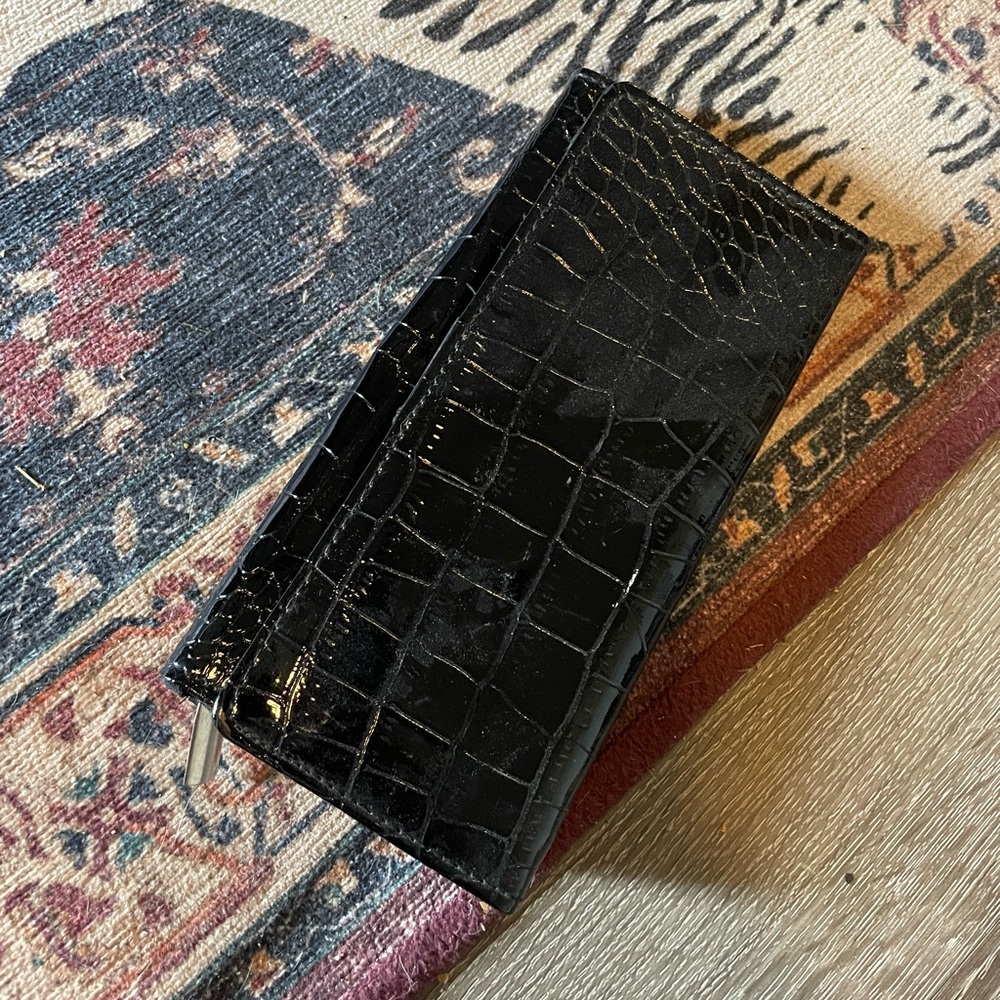 Black faux croc leather wallet